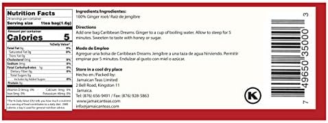 Caribbean Dreams Ginger Tea, 24 Tea Bags, Herbal, Natural, Caffeine Free Ginger Tea From Jamaica (Pack of 2)