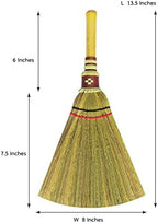 Handmade,Natural Grass Asian, Whisk Broom Thai, Handle Bamboo, Soft Brush Mini with Solid Wood Handle Retro Nature No Static Electricity Sweeping 13in