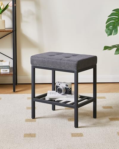 IBUYKE Rectangular Makeup Stool with Adjustable Feet and Storage Space, Footrest Chair, Linen Seat Vanity Stool, Multi-Use as Small Side Table or Ottoman, for Bedroom, Dark Gray WBD017G