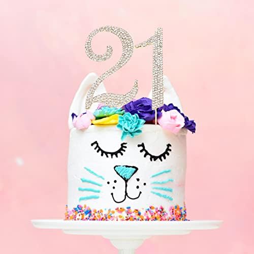 21 Cake Topper 21th Birthday Diamond Cake Topper for Girls 21 Bling Rhinestone Cake Decoration Party Supplies Keepsake，Gold