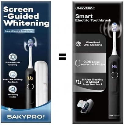 SAKYPRORAL AI Sonic Electric Toothbrush for Adults with Brushing Score & Smart Timer Display, 6-Zone Tracking, Rechargeable Whitening Brush with Soft Heads (Midnight Black)