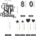 80th Birthday Cake Decorations, 80th Birthday Candles Cake Numeral Candles and Glitter Happy 80th Birthday Cake Toppers Set for Birthday Party Supplies (Black)