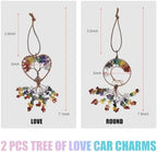 2PCS Tree of Life Car Mirror Hanging Accessories, 7 Chakra Stones Life Tree Rearview Mirror Hanger, Automotive Healing Crystal Decor Good Luck Charm Gifts for Women Men