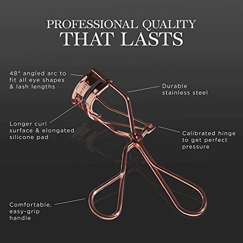 Brilliant Beauty Eyelash Curler with Satin Bag & Refill Pads - Award Winning - No Pinching, Just Dramatically Curled Eyelashes for a Lash Lift in Seconds (Rose Gold)