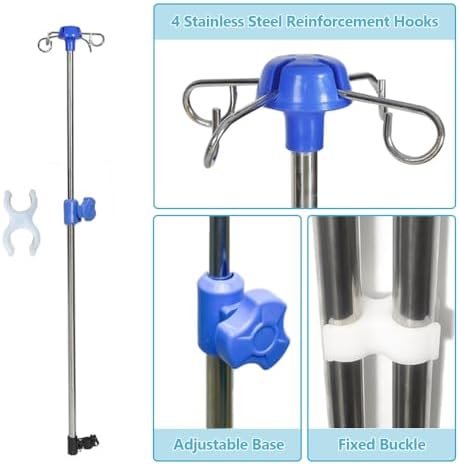 IV Poles Stand for Wheelchair & Walker Rack Hangers Supplise - Height Adjusts from 35" to 59", Portable