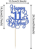1 PCS Happy 11th Birthday Cake Topper Glitter Cheers to 11 Years Birthday Cake Pick Hello 11 Fabulous Cake Decoration for Happy 11th Birthday Anniversary Party Decorations Supplies Blue