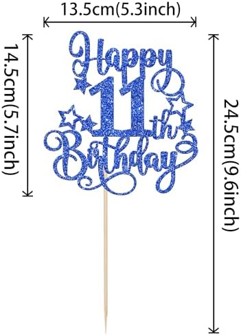 1 PCS Happy 11th Birthday Cake Topper Glitter Cheers to 11 Years Birthday Cake Pick Hello 11 Fabulous Cake Decoration for Happy 11th Birthday Anniversary Party Decorations Supplies Blue
