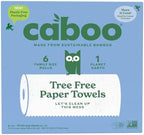 Caboo Tree Free Paper Towels, 6 Rolls, Plastic Free & Eco Friendly, Earth Friendly, Sustainable Kitchen Paper Towels with Strong 2 Ply Sheets
