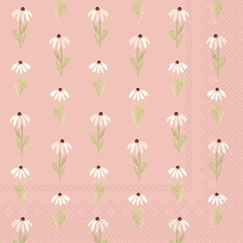 IHR Ideal Home Range Party Napkins Disposable 3-Ply Paper Lunch Napkin Pack, 6.5" x 6.5", Pink Daisy, 20-Count