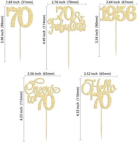 Gyufise 30Pcs 70th Birthday Cupcake Toppers 70 Fabulous Cupcake Picks Cheers to 70 1956 Cake Decorations for Happy 70th Birthday Wedding Anniversary Party Decoration Supplies Gold