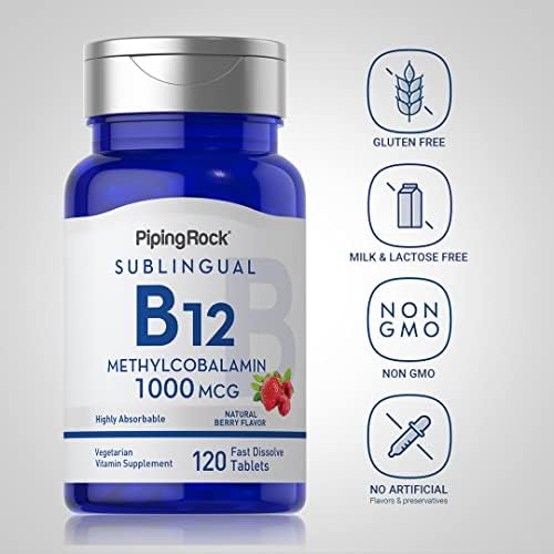 Piping Rock Vitamin B12 1000 mcg Sublingual | 120 Tablets | as Methylcobalamin | Berry Flavor | Vegetarian, Non-GMO, Gluten Free Supplement