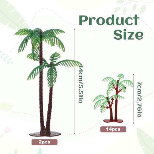 Palm Tree Cake Topper, 16 Pcs Mini Fake Palm Tree Decor Miniature Coconut Trees Model Artificial Tropical Rainforest Greenery Plant Decoration for Micro Aquarium Garden Building Landscape Sandbox