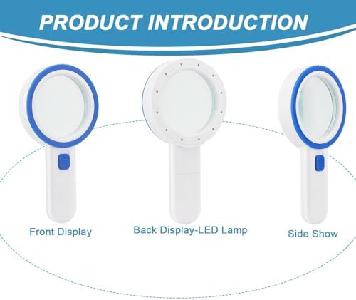 Magnifying Glass with 12 LED Lights, Double Glass Lens Handheld Illuminated Magnifier Reading Magnifying Glass with for Seniors Read, Coins, Stamps, Map, Inspection, Macular Degeneration (Blue)