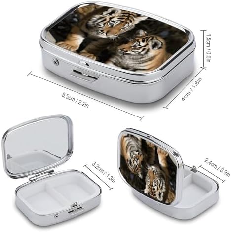 Siberian Tiger Pill Box 2 Compartment - Small Metal Medicine Organizer Portable Pill Case for Purse Pocket Travel Vitamin Organizer for Men Women, BPA-Free