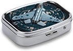 Air Force Fighter Jet Pill Box 2 Compartment Small Pill Case for Purse Or Pocket Mini Metal Pillcase Medicine Organizer, Square Daily Medicine Container to Hold Vitamins, Fish Oil