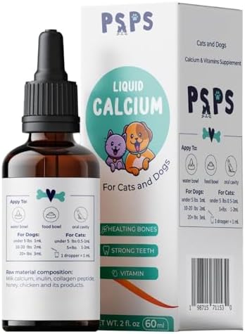 Calcium Liquid for Dogs & Cats - Multivitamin for Dog - Calcium for Dogs - Fortified Vitamins A, C & D - Bone & Teeth Health, Immune Support, and Overall Pet Wellness – 2 Fl. Oz.