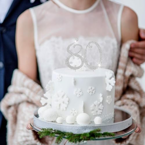 Bling Crystal Rhinestone 80 Birthday Cake Topper - Best Keepsake | 80th Party Decorations Silver