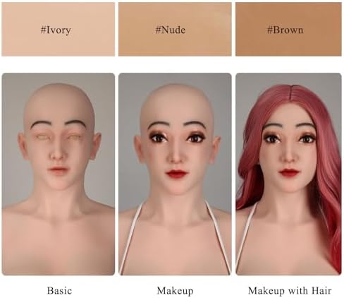 Crossdresser Mask with Breast Forms Silicone Female Head Masks Face Female Disguise Mask for Halloween Cosplay