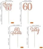 Rsstarxi 24 Pack 60th Birthday Cupcake Toppers Glitter 60 Fabulous Sixty Cupcake Picks Cheers to 60 Years Old Cake Decorations for 60th Wedding Anniversary Party Decorations Rose Gold