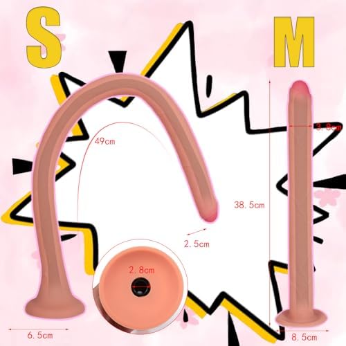 Lewose 2-in-1 19" Silicone Extra Long Realistic Dildo Enema Douche, Hollow Extended Shower Anal Plug for Men & Women G Spot Prostate Massage Butt Plug Dildos BDSM Sex Toys for Adults Male Female (S)