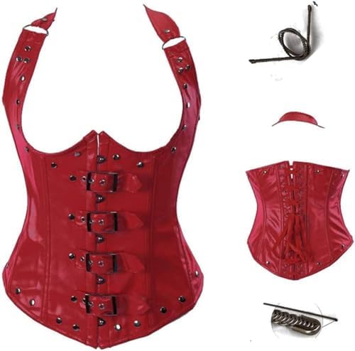 Women's Steampunk Faux Leather Bustier Halter Shoulder Straps Underbust Corset Top