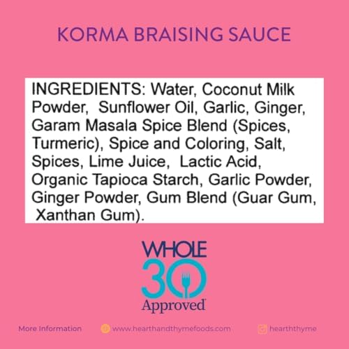 HEARTH&THYME Traditional Indian Curry Korma Braising Sauce 22.5 oz Made with Fragrant Spices and Fresh Garlic and Ginger. Not Another Simmer Sauce