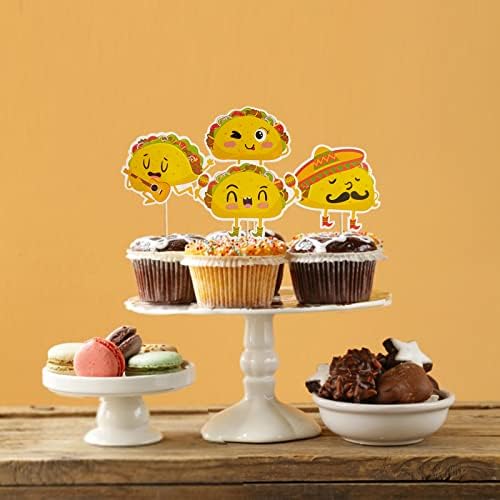 24Pcs Taco Bout Cupcake Toppers Mexican Fiesta Festival Treat Cake Picks for Cinco de Mayo Birthday Party Decorations Supplies