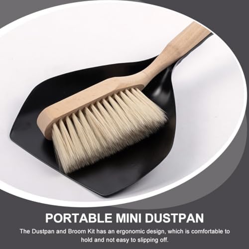 ABOOFAN Mini Broom and Dustpan Set with Handles, Portable Household Cleaning Tool, 2pcs Whisk Broom and Dustpan for Desktop and Office Use