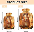 Autumn Cute Squirrel Hot Water Bottle with Soft Velvet Cover Hot Water Bag for Neck, Shoulder and Menstrual Cramps, 1L
