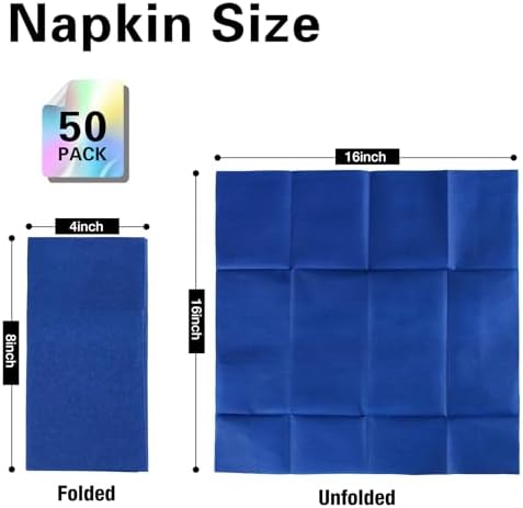 Royal Blue Napkins Hand Towels Disposable, Linen Feel Dinner Napkins with Prefolded Built-in Flatware Pocket, Guest Paper Hand Towels For Wedding, Dinner Or Party (16x16in, 50Pack）