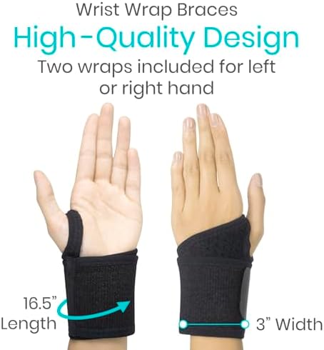 Vive Wrist Wrap Braces (2 Pack) - Tendonitis Support for Carpal Tunnel Arthritis - Sprained Pain Protection Sleeve - Weightlifting & Calisthenics Compression Stabilizer for Women, Men - Adjustable