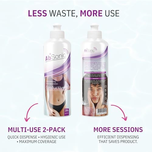 Absonic Conductive Gel for Ultrasound, Cavitation, Body Sculpting, RF, TENS & EMS Devices – 2-Pack (17 oz Total) – Water-Based, Paraben-Free – Designed in France