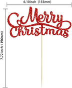 Gyufise 1 Pack Merry Christmas Cake Topper Red Glitter Xmas Holiday Cake Decorations for Winter Christmas Santa Happy New Year Party Supply Decoration