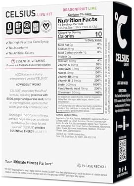 CELSIUS® On-The-Go Powder Sticks Dragonfruit Lime, Essential Energy 2.8 Oz