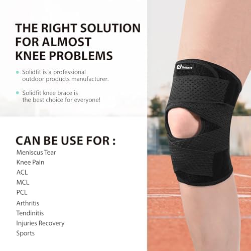 Knee Brace with Side Stabilizers for Meniscus Tear, Adjustable Knee Wrap for Pain Relief, Breathable Compression Knee Support for Knee Pain, ACL, MCL, Arthritis, Sports, Women&Men (Black, Medium)