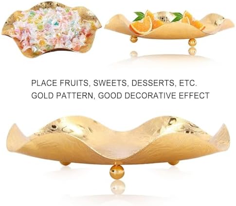 Fruit Bowl, Fruit Container Holder Gold Fruit Basket for Kitchen Fruit Stand Modern Metal Food Vegetables Basket Creative Table Centerpiece Fruit Plate Gold Serving Bowl Storage Tray for Bread Candy