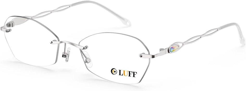 LUFF Rimless Reading Glasses for Women | Blue Light Computer Readers | Lightweight 16g Metal Frame | Eye Strain Relief