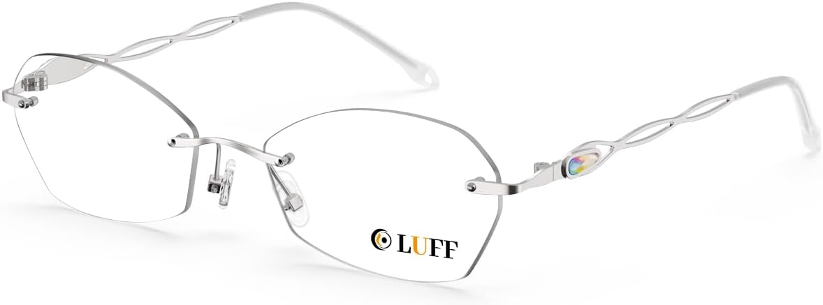 LUFF Rimless Reading Glasses for Women | Blue Light Computer Readers | Lightweight 16g Metal Frame | Eye Strain Relief