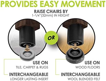 GorillaRisers CB251-8 Screw on Furniture Risers (8 Pack) Floor Protector Slider Legs Raise Furniture Height 1-1/4” to 1-1/2", Plastic & Felt Glides, 1 Inch Round Chair Risers Furniture Leg Extenders