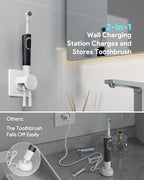2-in-1 Wireless Wall Station Compatible with Oral-B Braun Electric Toothbrush, 3-Port US Plug with 2 Holders Fast Wall Charger for IO2/3/4/5/6, Pro 1/3/1000/2000, D100/Genius/Smart, IPX6, White