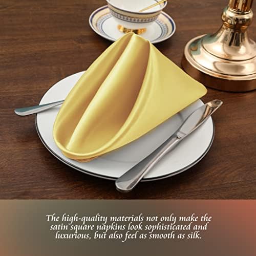 Manyshofu 60 Pieces Yellow Gold Satin Napkins - 20x20 Inches Cloth Napkins, Square Satin Fabric Napkin Set - Soft & Reusable Table Napkins for Wedding Dinner Party Lunch Banquet Restaurant Decoration