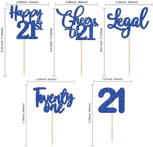 30 Pack Happy 21st Birthday Cupcake Toppers Dark Blue Glitter 21 Fabulous Cheers to 21 Years Old Birthday Cupcake Picks for Happy 21st Wedding Anniversary Party Cake Decorations