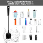 Water Bottle Brush, 15 Inches Long Stainless Steel Handle Bottle Brush Cleaner, Bottle Scrubber, Kitchen Scrub Cleaning Brushes for Cup, Wine Glasses, Coffee Mugs, Tumblers, Wine Decanters, Black