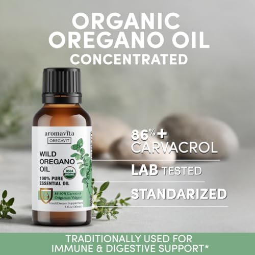 Wild Oregano Oil Organic - 100% Pure Undiluted Organic Wild Oregano Oil with 86-90% Carvacrol, Immune Support - Plant-Based, Herbal Supplement - Vegan, Non GMO, Gluten Free, 1fl.oz/30ml