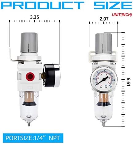 NANPU 1/4" NPT Compressed Air Filter Regulator Combo Piggyback, 5 Micron Brass Element, Poly Bowl, Semi-Auto Drain, Metal Bracket, 0-150 psi Gauge
