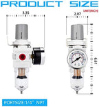 NANPU 1/4" NPT Compressed Air Filter Regulator Combo Piggyback, 5 Micron Brass Element, Poly Bowl, Semi-Auto Drain, Metal Bracket, 0-150 psi Gauge