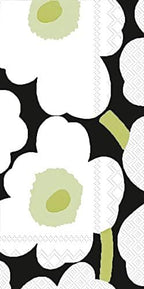 IHR Ideal Home Range Dinner Napkins Marimekko Disposable 3-Ply Paper Hand Towels, 8.5" x 4.5", Unikko Black, 16-Count