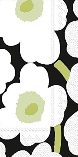 IHR Ideal Home Range Dinner Napkins Marimekko Disposable 3-Ply Paper Hand Towels, 8.5" x 4.5", Unikko Black, 16-Count
