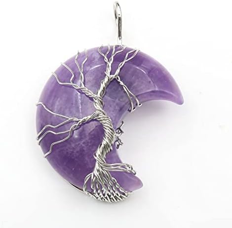 Plated Wire Wrap Tree of Life Crescent Moon Opalie Opal Pendant Green Aventurine,Amethysts