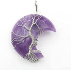Plated Wire Wrap Tree of Life Crescent Moon Opalie Opal Pendant Green Aventurine,Amethysts